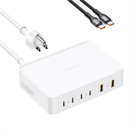Voltme 240W USB-C Charger PD3.1 GaN 6-Port Fast Desktop Charger White