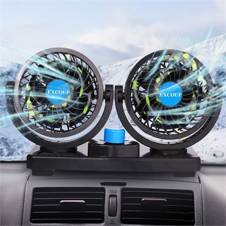 Ventilateur EXCOUP 12V, 4', Double Tête, Rotatif 360°, Voiture