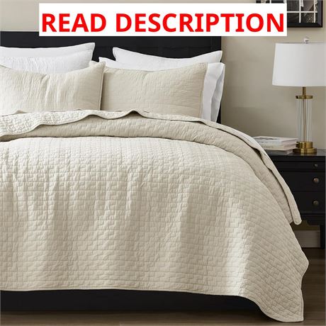 Palassio Queen Quilt Set - 100% Cotton Beige with 2 Shams, 3-Piece