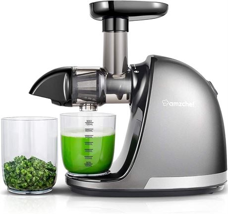 AMZCHEF Cold Press Masticating Juicer - 90% Yield, Quiet Motor, 3-Step Clean