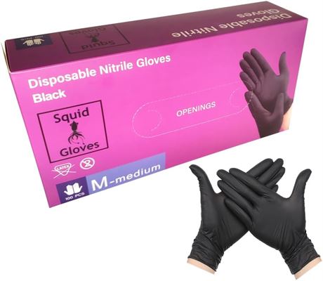 Gants Nitrile Noirs Jetables Sans Latex Squid 100pcs