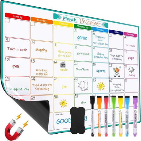 MaxGear Magnetic Fridge Calendar 16x12 Whiteboard with 7 Markers & 1 Eraser