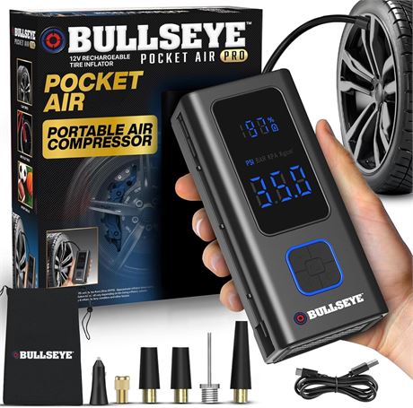Bullseye PRO Portable Tire Inflator, Cordless Air Compressor 150 PSI