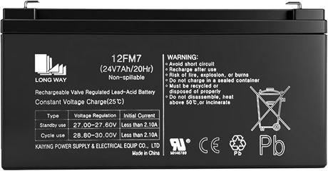 24V 7Ah Battery for Ride-On Toys Car/UTV - 12FM7, 20h, VRLA