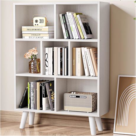HOYRR 3-Layer Cube Bookshelf – 7 Compartments, White