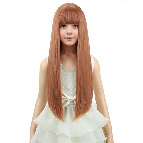 Kids Ginger Wig Auburn Long Straight Wig with Bangs - Halloween/Party