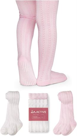 LA Active Baby Girls Cable Knit Tights – Non-Skid Grip