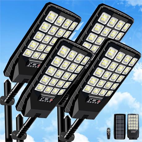 4 Pack Solar Street Lights Outdoor Waterproof, 6500K 20000LM with Motion Sensor
