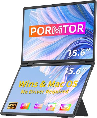 15.6" Dual Laptop Monitor Extender Stacked USB-C Portable Triple Screen Display