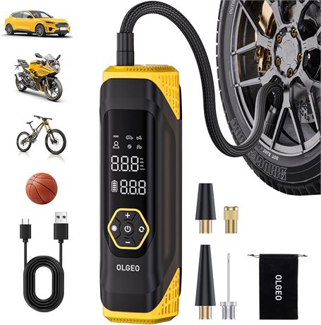 Olgeo Tire Inflator Portable Air Compressor, 180 PSI Cordless, Gauge (Black)