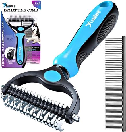 Candure Pet Dematting Comb & Rake, Dual-Sided Tool for Small to Large Dogs
