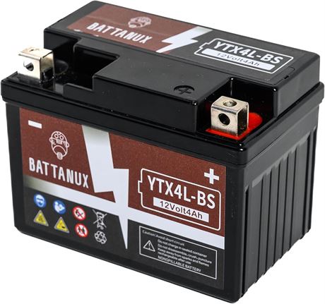 Batterie Moto Battanux YTX4L-BS 12V 4Ah AGM Sans Entretien
