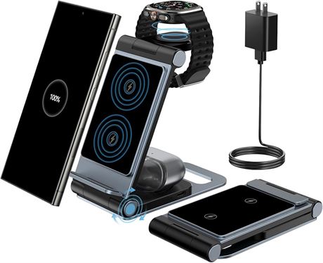 Chargeur sans fil Bolvunes 3-en-1 pour Samsung S25/S24/S23, Watch, Buds