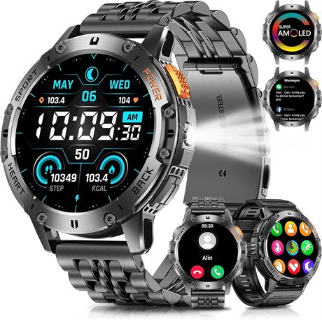 Military Smartwatch for Men with Bluetooth, 1.43" AMOLED, IP68, 530mAh