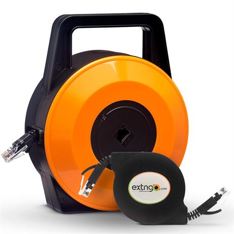 Retractable CAT6 Ethernet Cable, Flat 1 Gbps, 50 ft Extension Reel, Orange