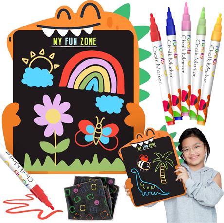 Tableau noir enfants (dinos), +5 marqueurs craie, 2-7 ans