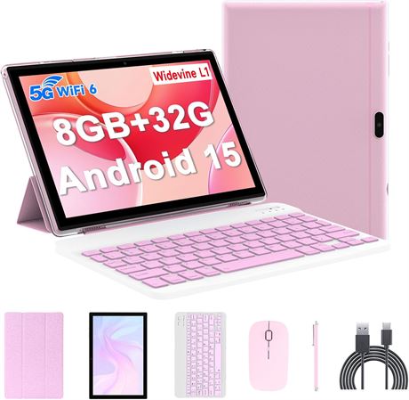 Android 14 Tablet 10" 8GB/64GB, 1TB Expand, 1.8GHz Quad-Core, 2-in-1 w/ Keyboard