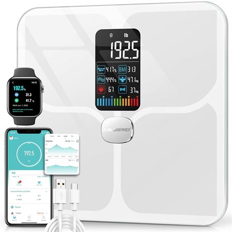 ABLEGRID Body Fat Scale, Digital Smart Bathroom Scale, 16 Metrics, 400lb (White)