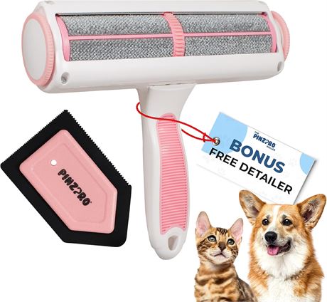 PinzPro rouleau anti-poils animaux + brosse bonus réutilisable - Rose