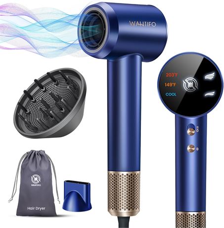 Hair Dryer with Diffuser & Nozzle High-Speed Brushless Motor Ionic Care Blue