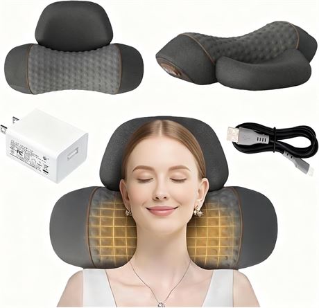 3-in-1 Neck Massager Pillow with Heat - Cervical Support Foam (Dark Grey)