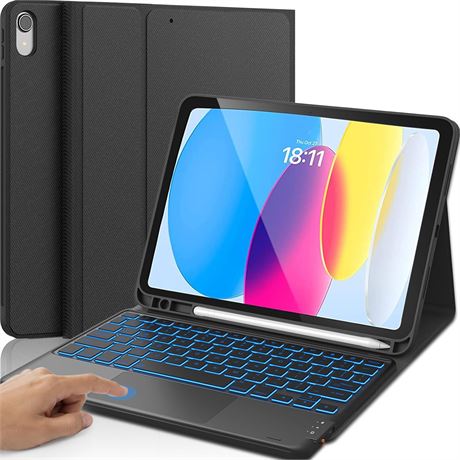 CHESONA iPad 10th Gen Keyboard Case with Touchpad, 10.9", Black
