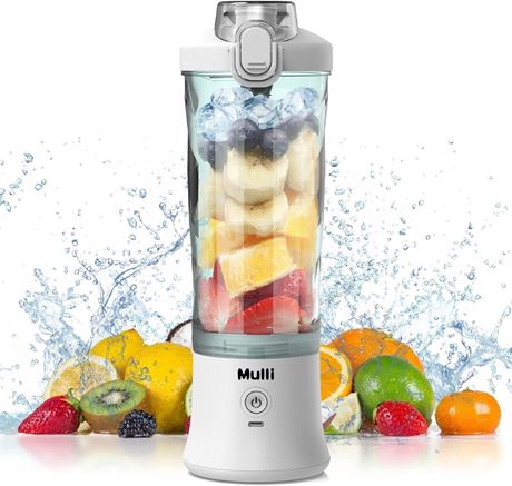 Mulli Portable Blender, 20oz USB Rechargeable Mini Mixer with Travel Lid