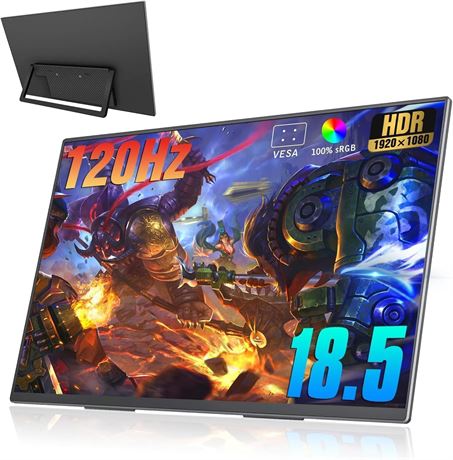 18.5-Inch Portable Monitor, 120Hz, 1080P, HDR, USB/HDMI, VESA