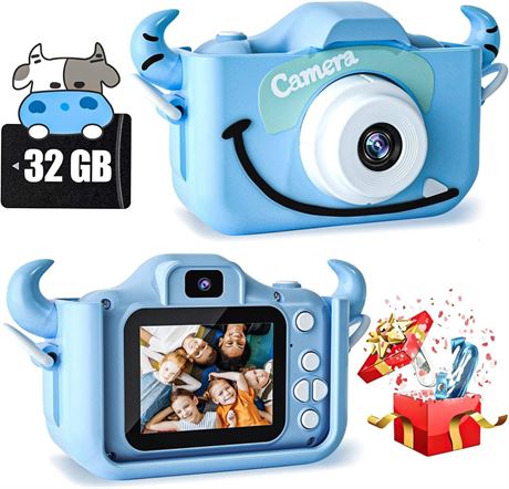 CIMELR Kids Digital Selfie Camera, 1080P with 32GB Card, Gift for Ages 3-12 Blue