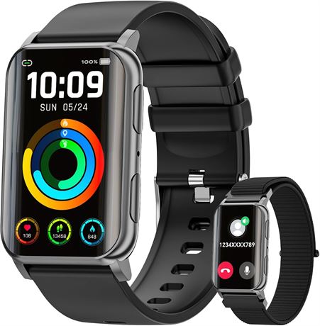 Smartwatch for Men & Women, 1.57" Curved Screen, HR/Sleep Monitor, Two Straps