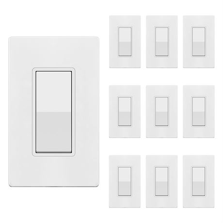 TG Decorator On/Off Paddle Switch, 15A 120V/277V, White (10 Pack)