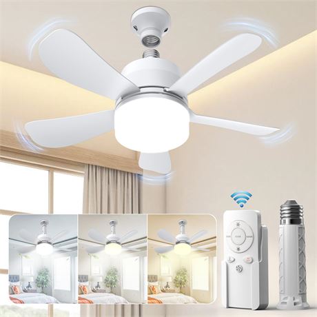 Eonini Socket Fan Light with Remote Dimmable LED E26