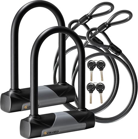 Antivol Vélo Via Velo 2 Serrures U Acier Renforcé