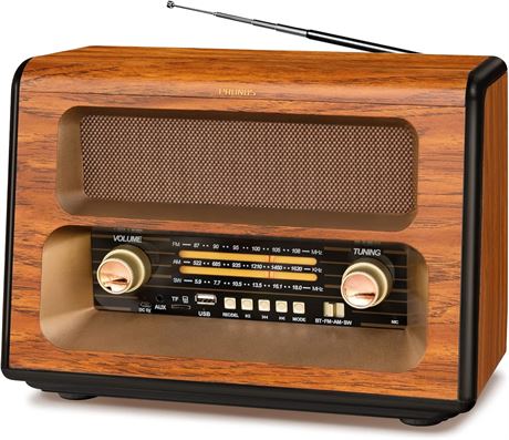 PRUNUS J-199 Retro Radio, 15W Speaker, AM/FM/SW, AUX/TF/USB, AC/Rechargeable