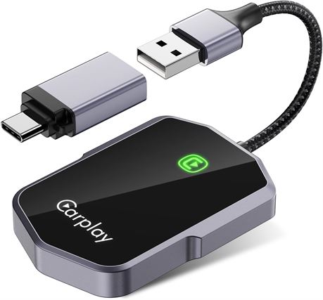 Wireless CarPlay Adapter for Apple CarPlay 2024, Plug & Play, iOS 10+ Cars