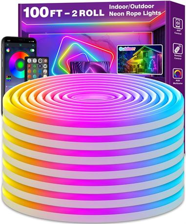 AILBTON 100FT LED Neon Rope Lights, App/Remote, RGB Music Sync, IP65 Outdoor