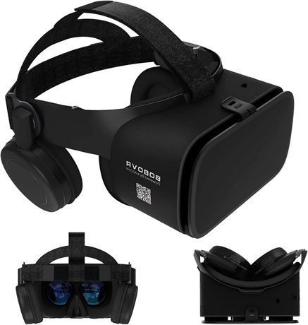 3D VR Headset with Remote for IMAX/Video Games, Bluetooth Headphones, White