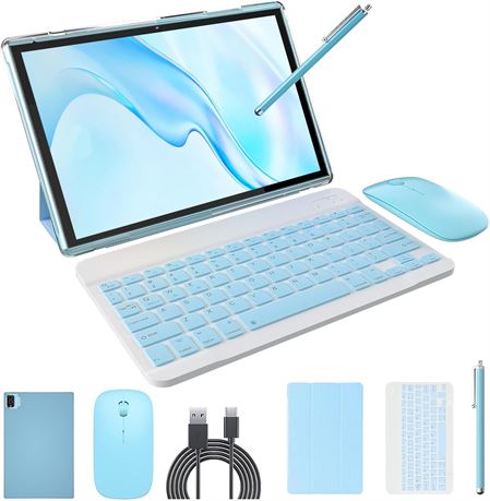 Android 15 Tablet with Keyboard 10.1" 64GB Stylus 8MP 6000mAh WiFi Blue