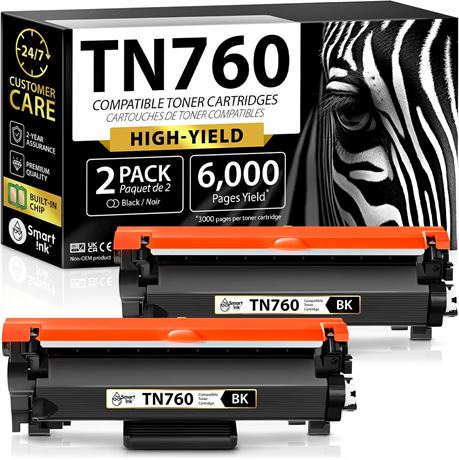 Smart Ink TN760 Compatible Toner Cartridge (2-Pack) for Brother TN760
