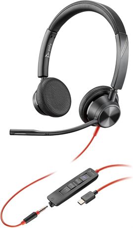 Poly Blackwire 3325 Wired Headset with Flexible Microphone Boom Hi-Fi Stereo