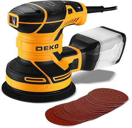 DEKOPRO 2.5A Random Orbital Sander with 16 Sandpapers, 14000 RPM