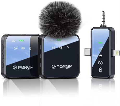 PQRQP Microphone mini 3 en 1 iPhone/Android, 48 kHz/24 bits, sans fil, 100 m