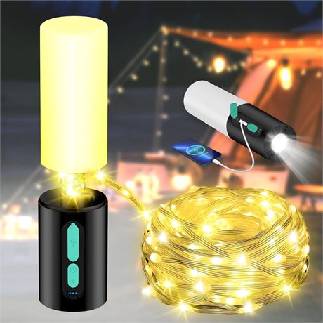 Guirlande camping 10m 100 LED, recharge USB 4000mAh, lanterne portable IP44