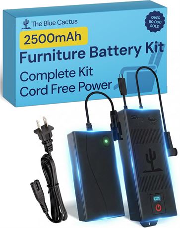 The Blue Cactus 2500mAh Furniture Battery Kit - Transformer, Cord, 2-Pin