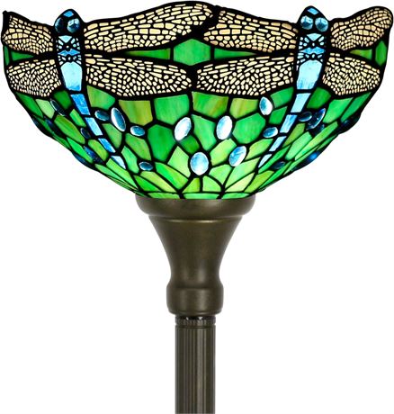 Tiffany Floor Lamp Torchiere Stained Glass Torch 67-Inch Green Dragonfly