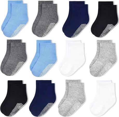 GRPSKCOS Non Slip Baby Toddler Socks 12 Pairs Anti Skid Breathable Crew 0-5