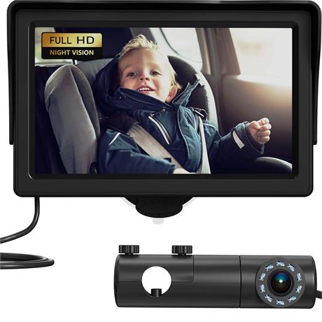 Baby Car Camera with HD Display, 4.3-Inch Monitor, Night Vision, Rear-Facing