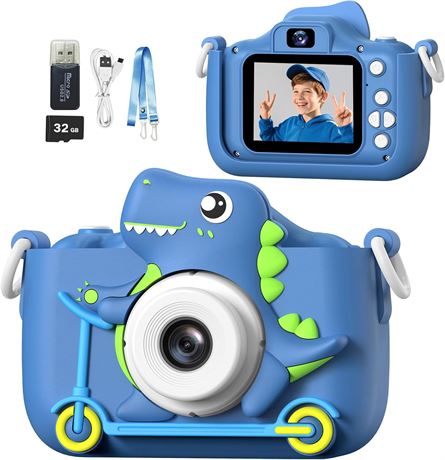 Appareil photo enfant Mgaolo HD 3-12 ans housse silicone + 32Go bleu