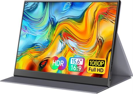 Portable Monitor 15.6" 1080P USB-C/HDMI Travel Monitor with Kickstand