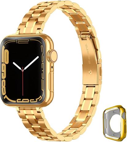 Metal Band Compatible with Apple Watch 38-46mm, Slim Stainless Steel